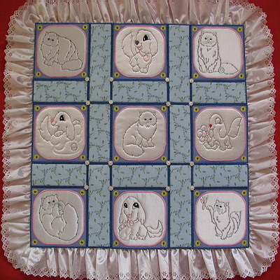 Trapunto Cat and Dogs Quiltblocks